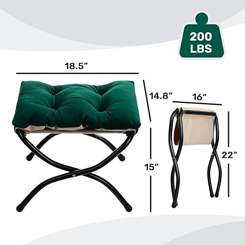 Miniatura 84 de HollyHOME Taburete reposapiés plegable de 15 pulgadas de alto, otomano plegable pequeño tapizado, taburete acolchado para sofá para silla perezosa,