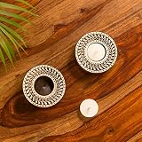ExclusiveLane 'Sparkling Mandala' Hand-Carved Blocks Sheesham Wooden Tea Light Holders Decorative fo