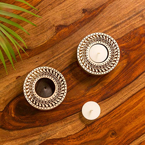 Exclusivelane 'Sparkling Mandala' Hand-Carved Blocks Sheesham Wooden Tea Light Holders Decorative For Home Décor, Wedding, Table | Votive Tea Lights Candle Holder For Parties, Gift (Set Of 2) #TOP29