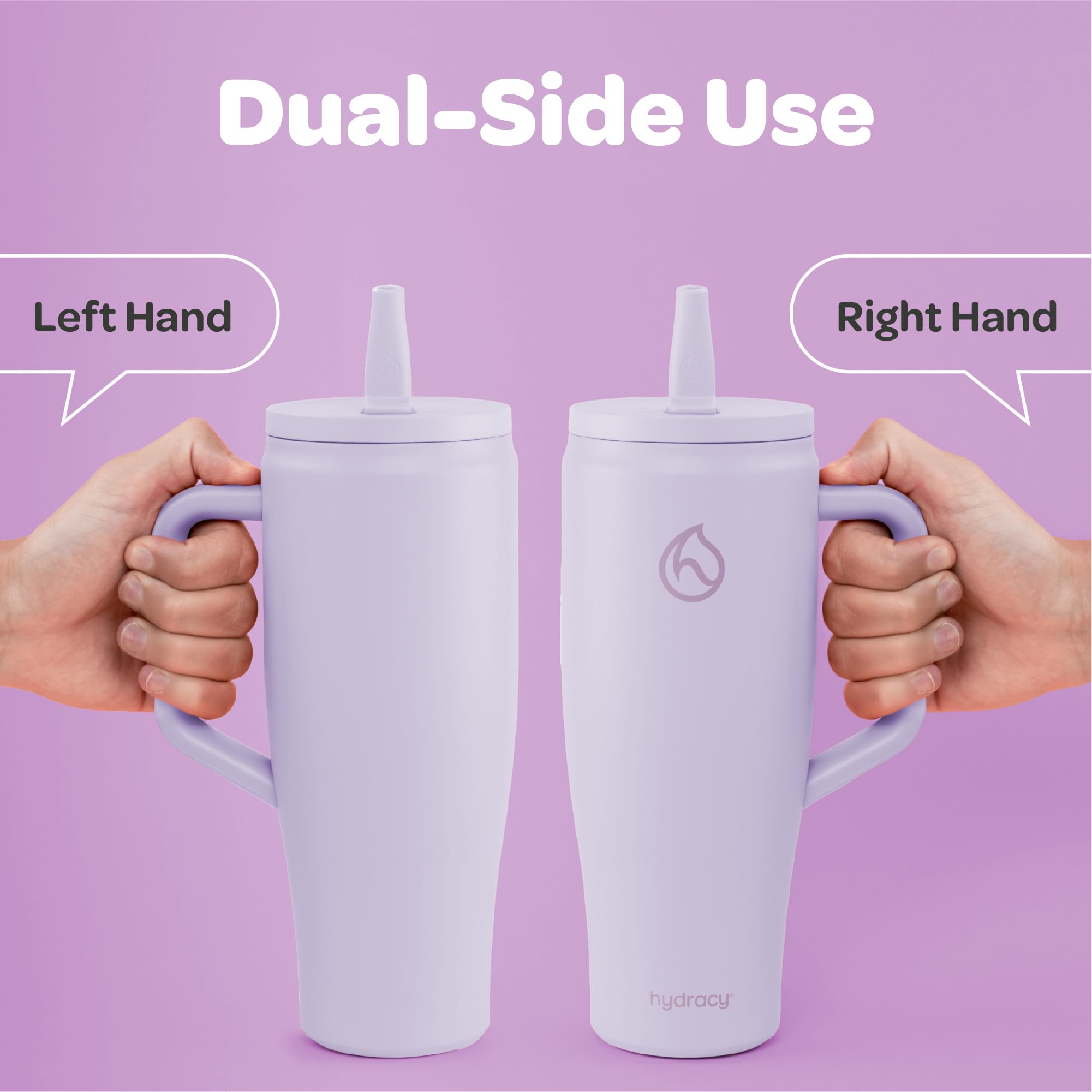 Hydracy Soulmate Bicchiere termico da 1,18 L con manico e cannuccia retrattile - Tazza isolante riutilizzabile a prova di perdite al 100% con cannuccia in acciaio inossidabile - Lilac Haze