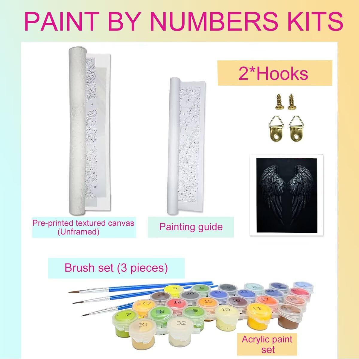 Dipingere con i Numeri Feather, Paint by Numbers Adulti Wings, Fai da te Creativi Adulti Quadri da Dipingere Numerati Kit per Decorazione Della Parete di Casa, Regalo 100x135 cm Senza Cornice 6K-0