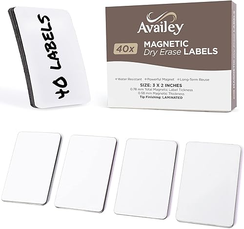 Availey - 40 etiquetas magnéticas de borrado en seco tiras reutilizables para el aula la oficina en casa el garaje para refrigerador tarjetas