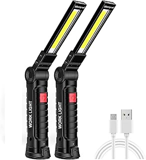 Rechargeable Work Lights, LED Work Light with Magnetic Base and Hanging Hook,360°Rotate 5 Modes Magnetic Rechargeable Flashlights for Mechanics Car Repair, Home, Garage, Emergency,BBQ,Camping(2 Pack)