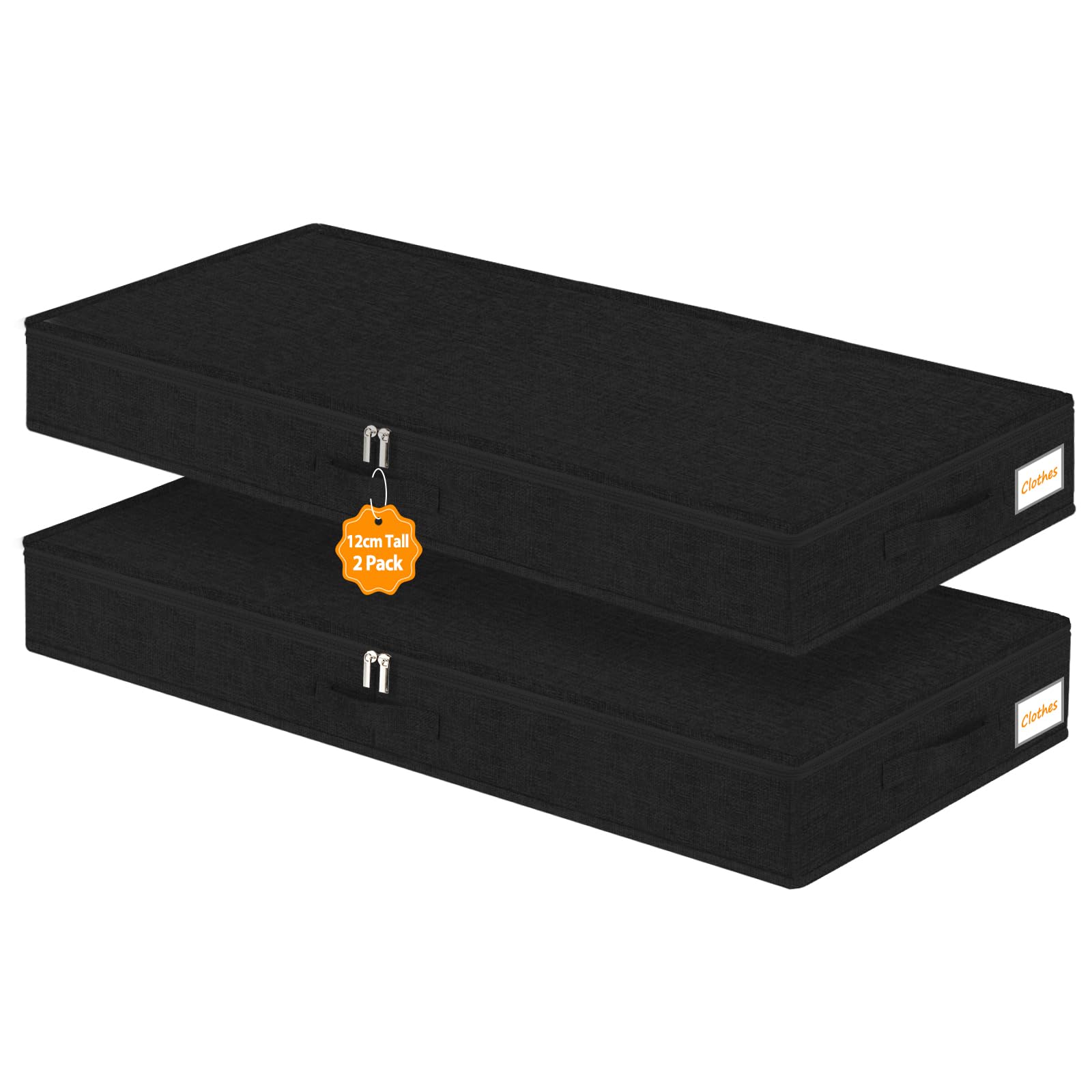 Mepure Black-40L Low-Profile Under-Bed Storage Bags, 12Cm Shallow Boxes With Lids, Foldable And Sturdy Under-Bed Organizer For Clothes, Blankets, And Seasonal Items, Fits Low Beds, Sofas, And Dorm Rooms, 2-Pack