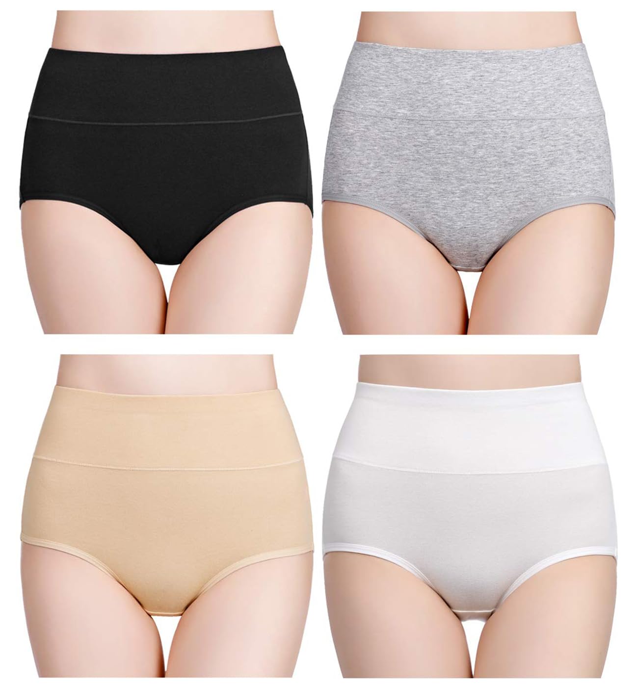 Women's Cotton Underwear High Waisted Ladies Panties Full Coverage Briefs 4 Pack (Regular & Plus Size)