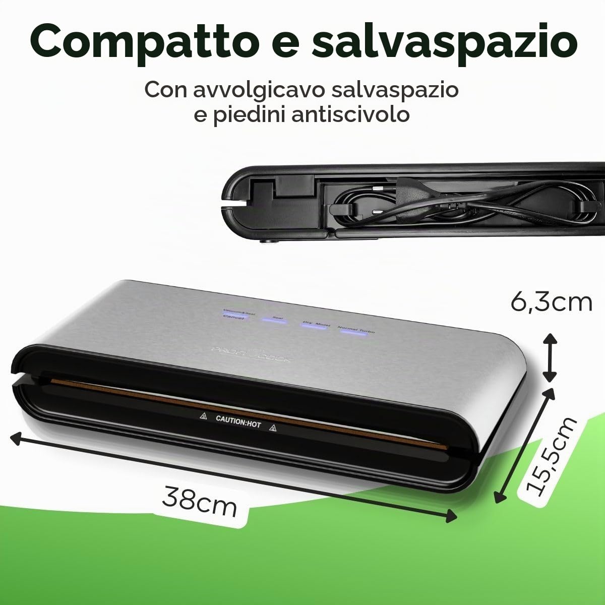 Aspiratore ProfiCook® | Sous Vide e cottura sottovuoto | Apparecchio sottovuoto incl. 18 sacchetti | cucitura stabile | Saldatrice a film con capacità di aspirazione 12 l/min | PC-VK 1080