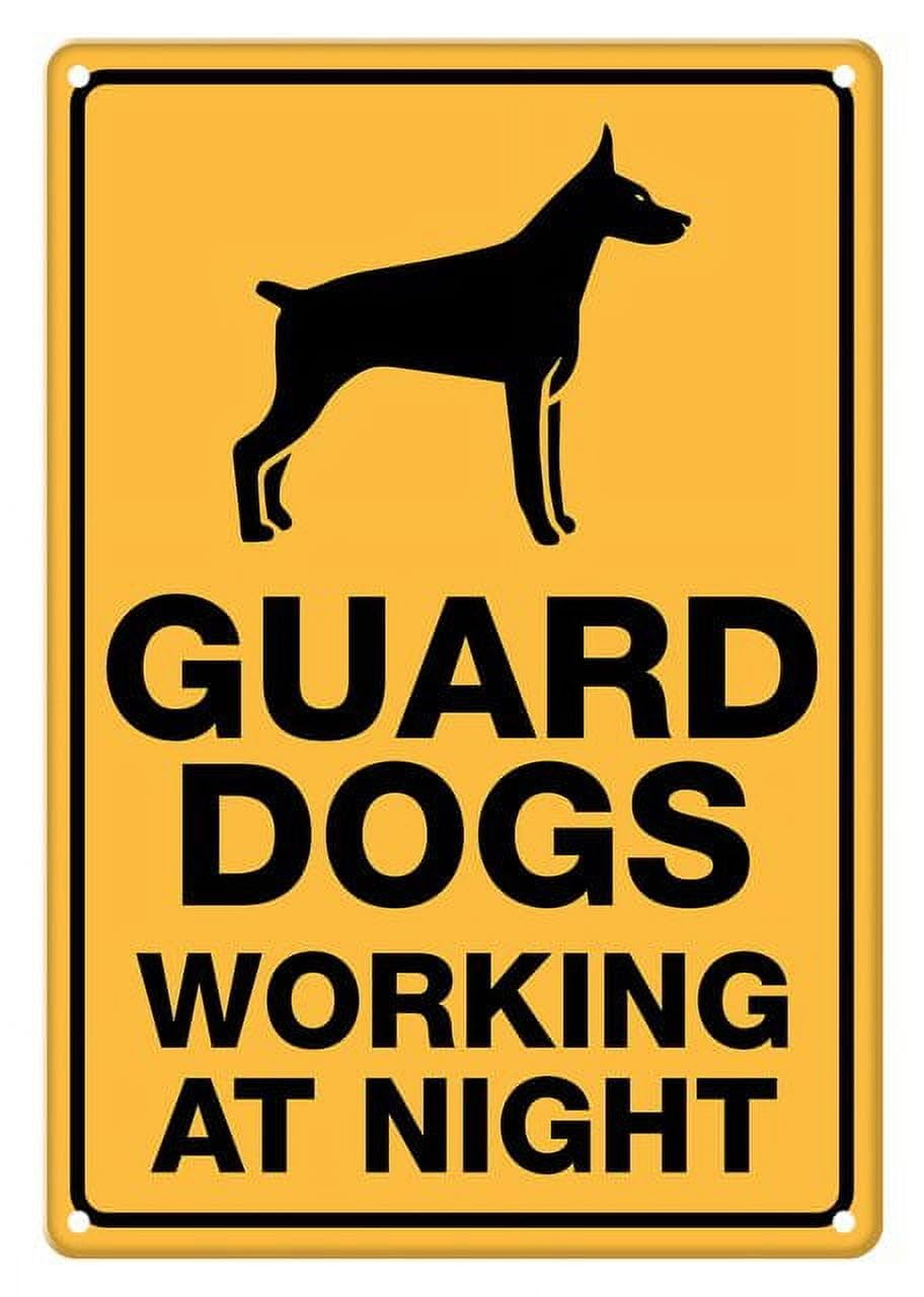 peiyeety Guard Dogs Working at Night Aluminum Tin Sign for Home Kitchen Wall Decor 12X8Inch