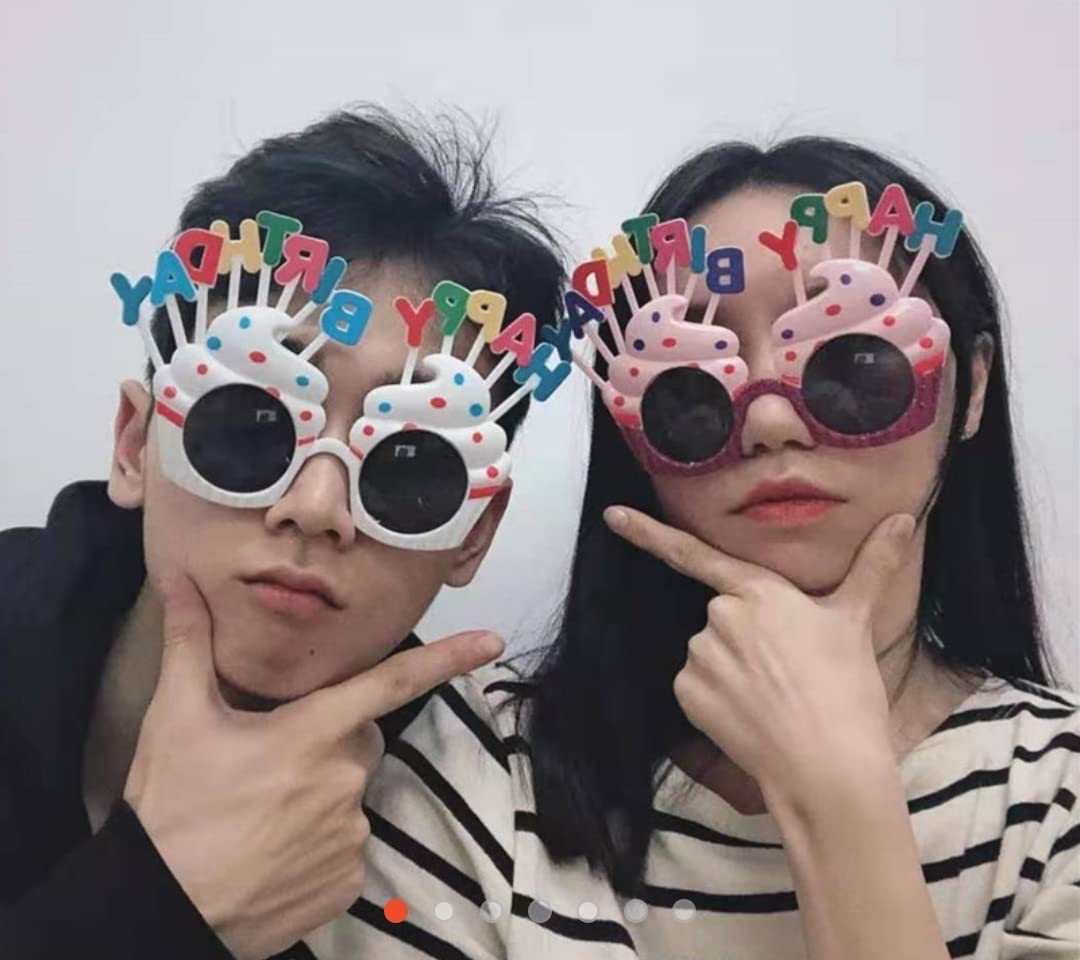 Fun Affairs Cup Cake Style Funny Happy Birthday Letter Party Pink Green Multicolor Sunglasses/Goggles, 1 Pc, White 2
