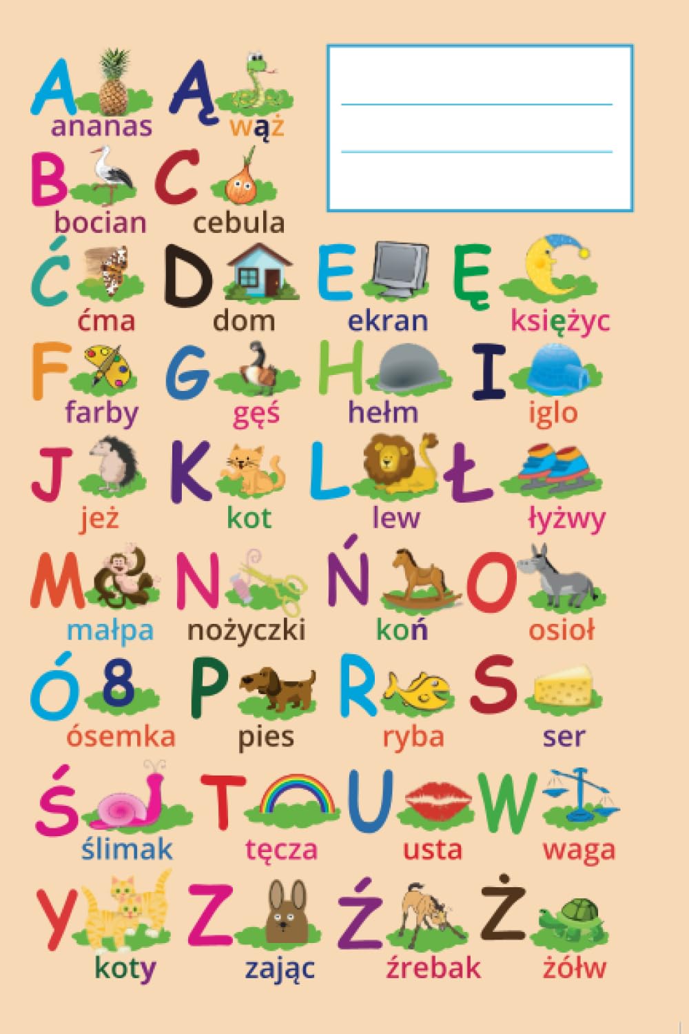 Zeszyt w 3 trzy linie do nauki pisania po polsku. Polski alfabet na okładce. Rozmiar A5. Pierwszy zeszyt do nauki pisania liter i cyfr. Notatnik 72 strony (Zeszyty)