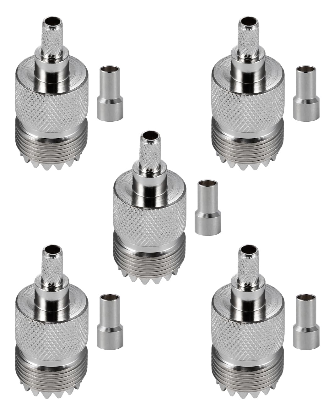 Vecys 5PCS SO-239 UHF Femmina Connettori 50 Ohm SO239 Femmina Jack Crimpare RF Connettore Coassiale Adattatore per RG58 VLMR195 RG142 RG400 Cavo Coassiale a Bassa Perdita Compatibile Radioamatoriali
