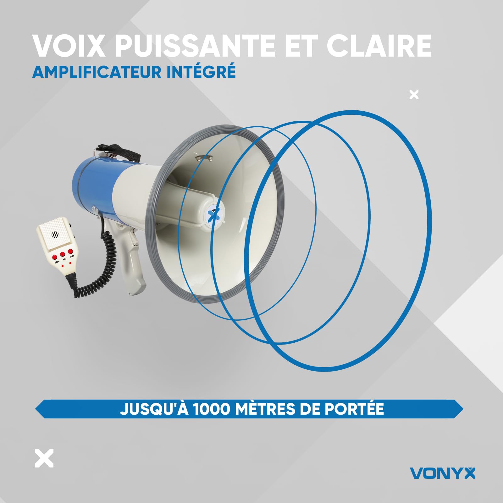 VONYX MEG060 Kit Mégaphone Professionnel 60W - Batterie Lithium-ION Rechargeable, Idéal pour Les Déplacements en Manifestations ou Matchs