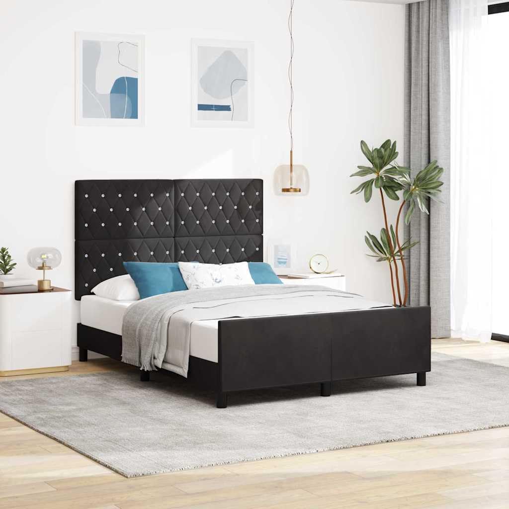 Boxspringbett mit Kopfteil Schwarz 140 x 200 cm Samt