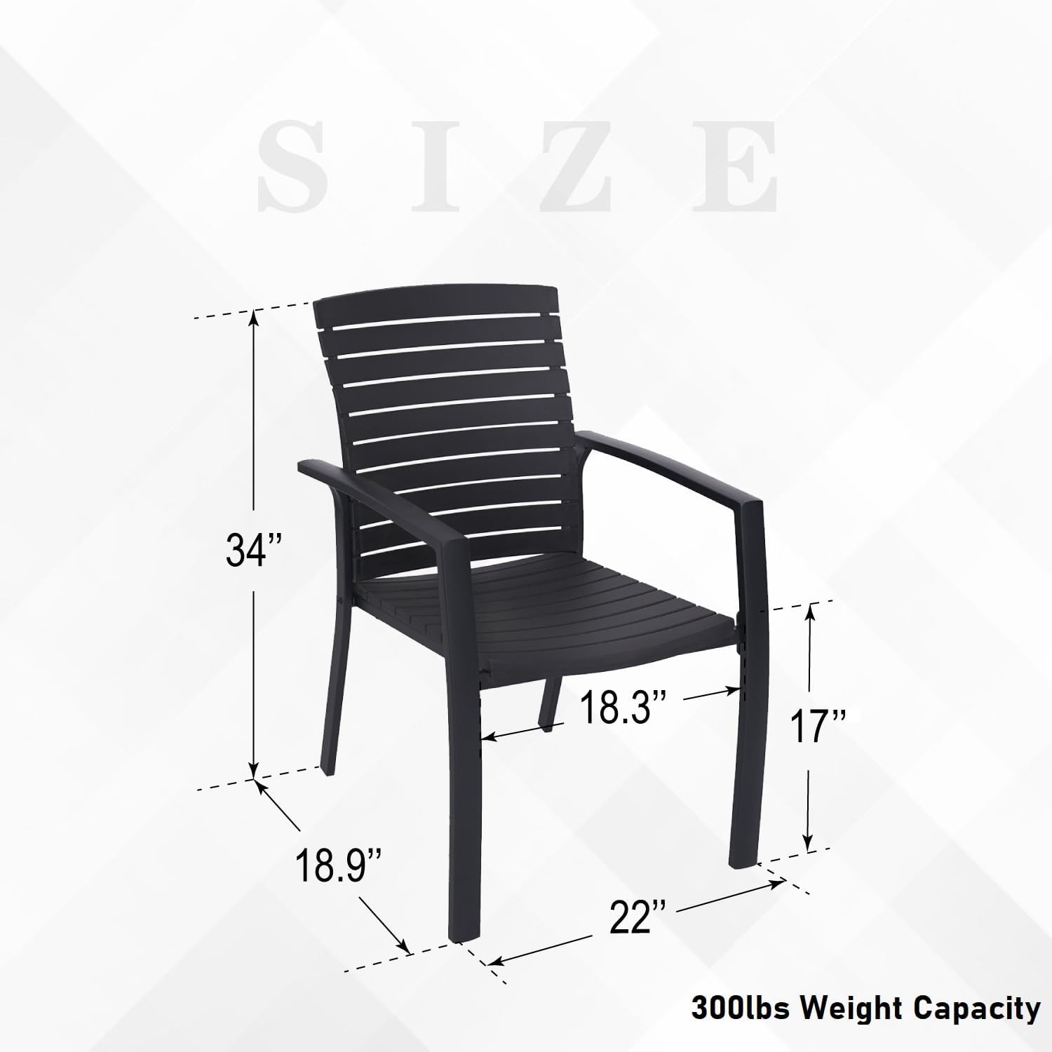Outdoor Dining Chairs with Aluminum Structure & Resin Seat,2pcs Stackable Patio Chairs for All-Weather Use,300LBS Capacity,Black