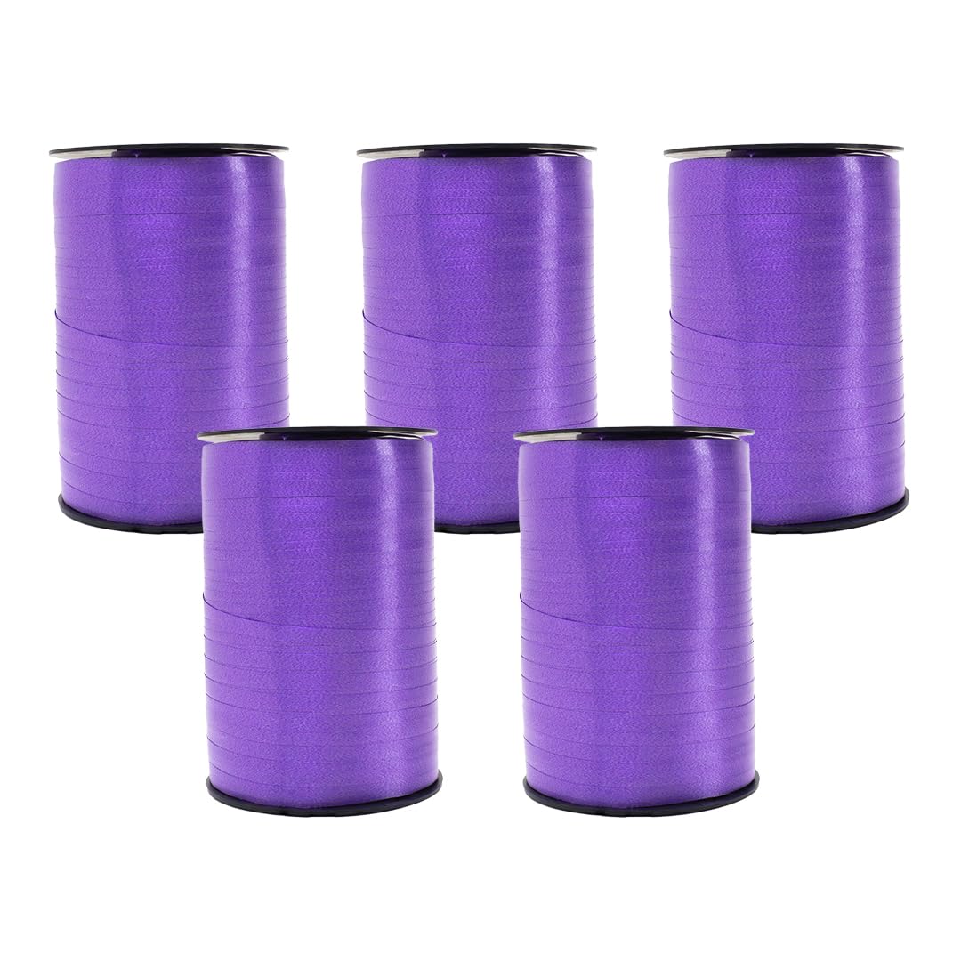 Deep Purple Curling Ribbon 500m (546 Yards) - Pack of 5 Reels - 5mm Balloon Ribbon for Gift Wrapping, Balloon Decorating, Present Bows, Party Decorations, Floristry & Crafts