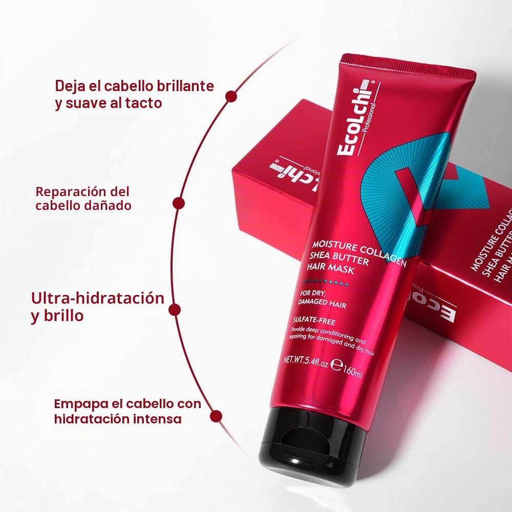 Mascarilla de colágeno, tratamiento reparador, acondicionador e hidratante con manteca de karité para cabello dañado en seco. Adecuado para todos los tipos de cabello, 160 ml (153,1 g)
