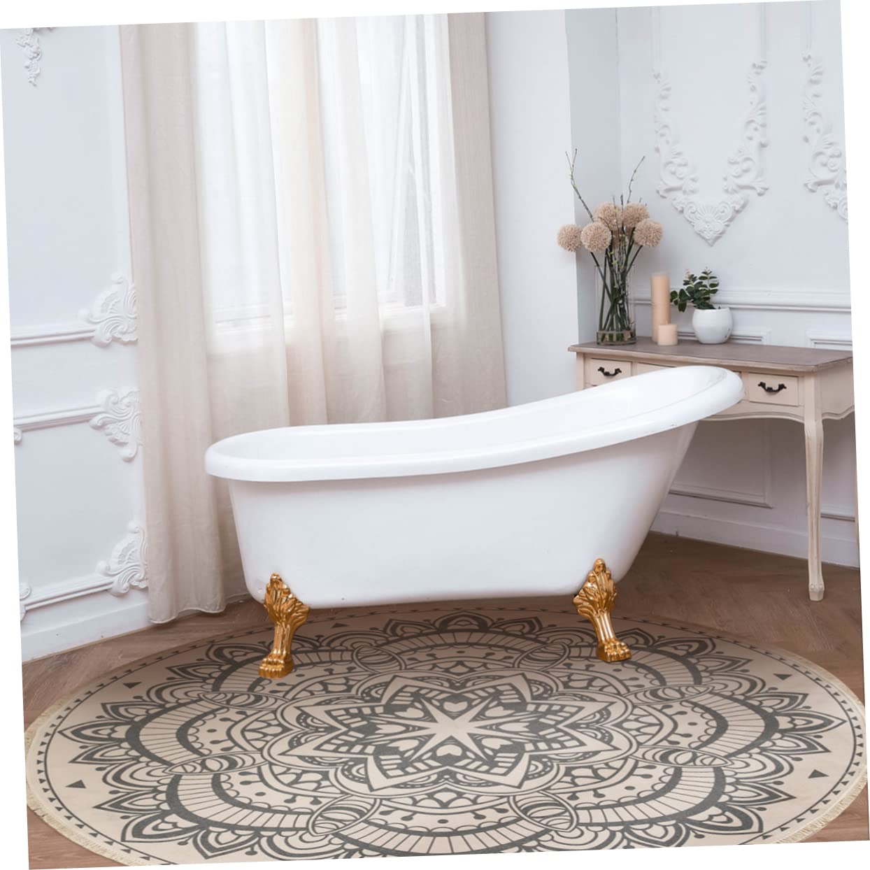 ORFOFE Runder Quasten Boho Teppich Polyester Baumwolle