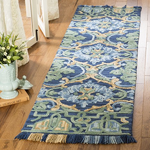 Tapete Boho hecho a mano 2' x 3' Azul Marino y Verde miniatura 1