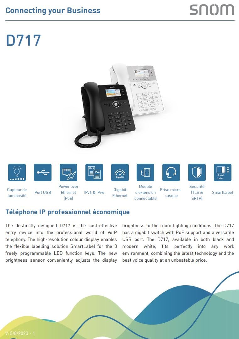 Snom D717 Nero Telefono IP con 6 Account SIP, Display a Colori, Porta USB, Attacco Cuffia, 2 Porta Gigabit LAN, 3 Anni di Garanzia