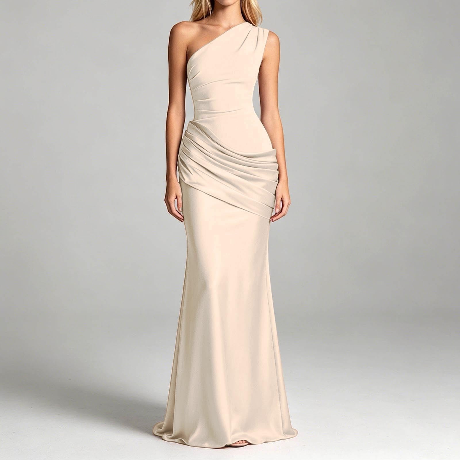 Générique Robe de Soirée Longue Asymétrique à Épaules Élégante Robes Bodycon sans Manches Maxirobes pour Un Bal de Prom Mariage Demoiselle Couleur Unie Robes Cocktail Formelle Party