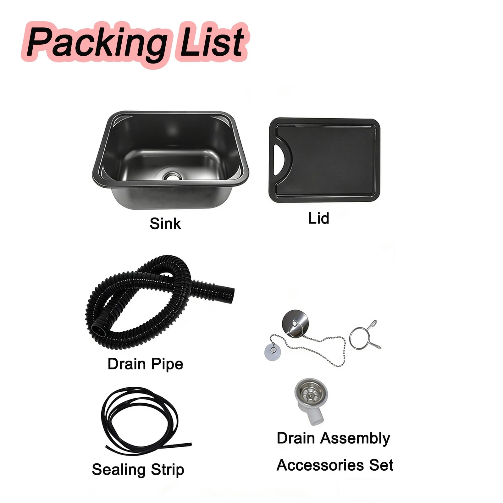 Fregadero Portatil Camping, Fregadero de Acero Inoxidable con Grifo, Lavabo Caravana con Tapa y Desagüe, Apto para Caravanas, Autocaravanas