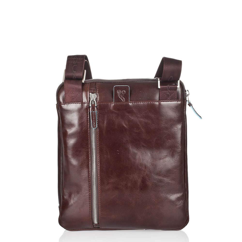 PIQUADRO - Borsello Tracolla in Pelle Blue Square - Uomo - Mogano | Cinturino regolabile, Tasche interne, Formato Piccolo, Uso quotidiano
