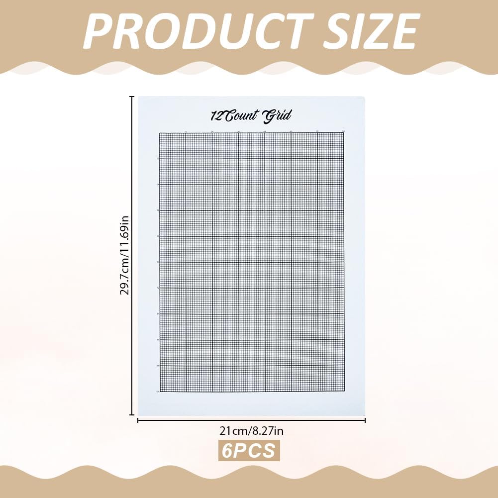 FREEBLOSS 6Pcs 12CT Water Soluble Cross Stitch Graph Paper Dissolvable Embroidery Transfer Paper 8.3x11.7" Cross Stitch Blanks for Clothing Embroidery Repair