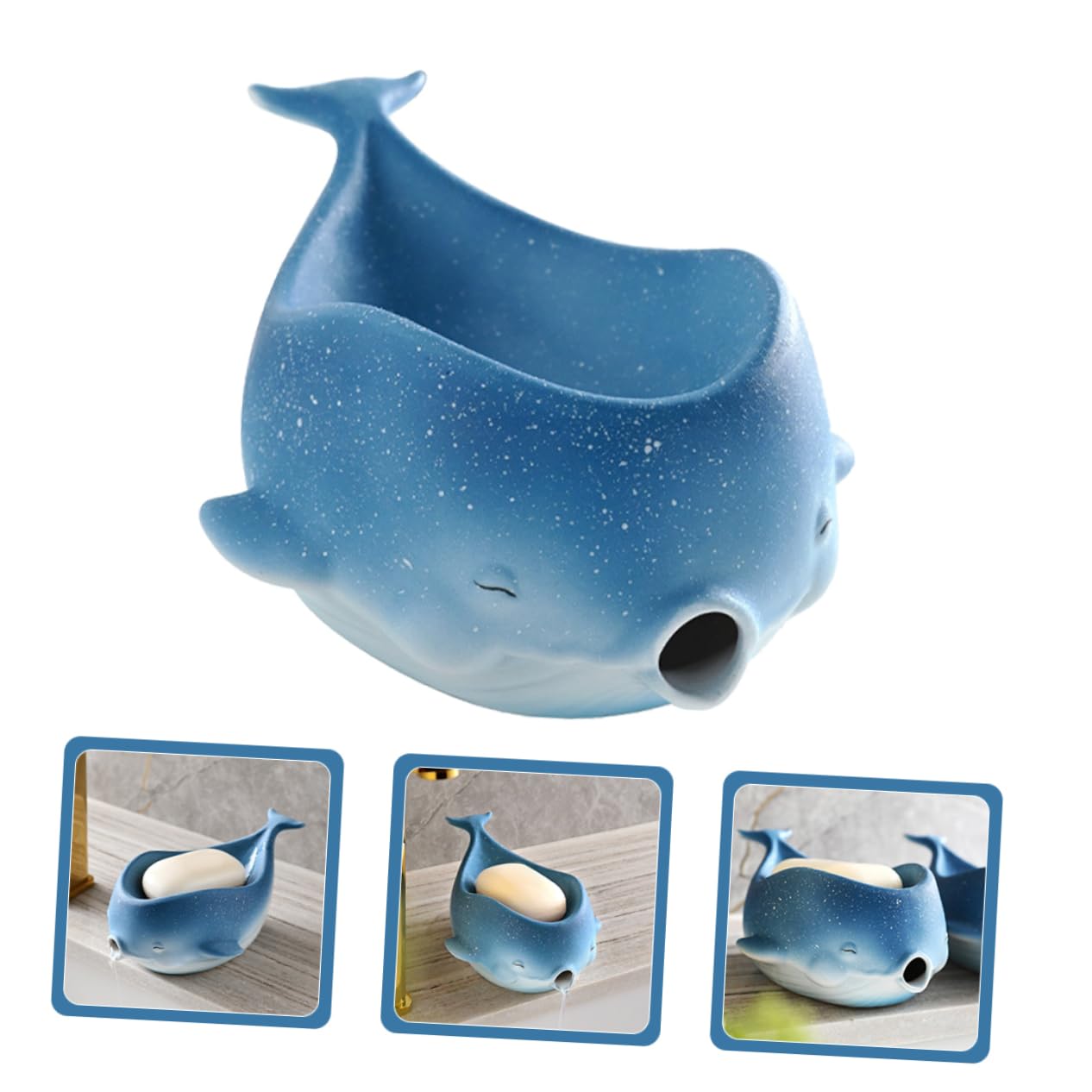 Happyyami Seifenschale Niedliche Seifenablage mit Selbstentwässerung Keramik in Walform Hält Seife Trocken und Sauber für Badezimmer und Home Decor