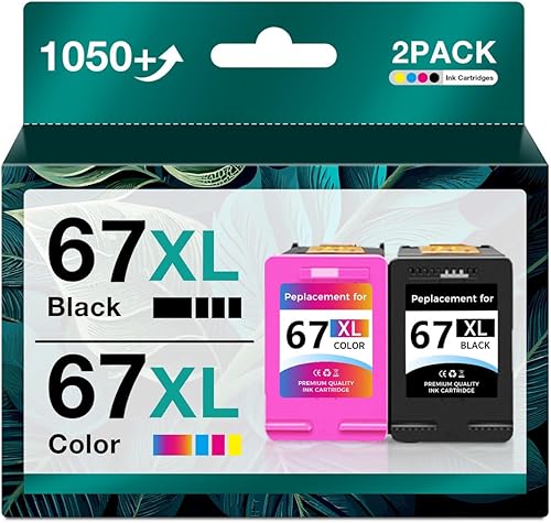 Combo de 67 cartuchos de tinta de color negro - Cartuchos de tinta para Deskjet 4100 2700 (1 negro, 1 tricolor, paquete de 2)