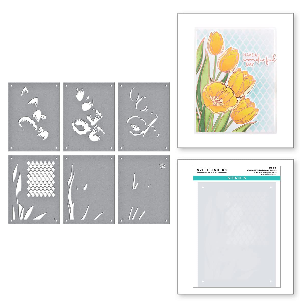 SpellbindersPAPERCRAFTS, INC Spellbinders Layered Stencils 6/Pkg-Wonderful Tulips-Four Petal, Gray