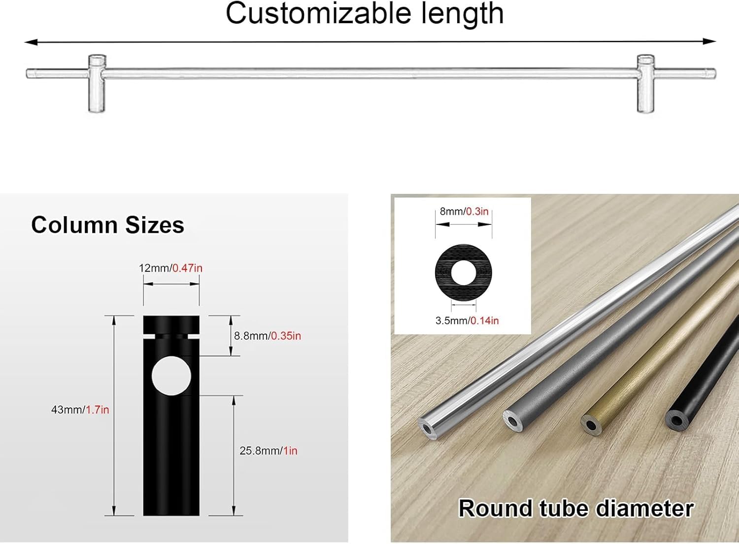 Aluminium-Regalschiene, 14–42 Zoll Lange schwebende Regalgeländerstange, Schrankzaun, dekorative Leitplanke for Sammlerstücke(Black-4 Pack,40in/102cm)