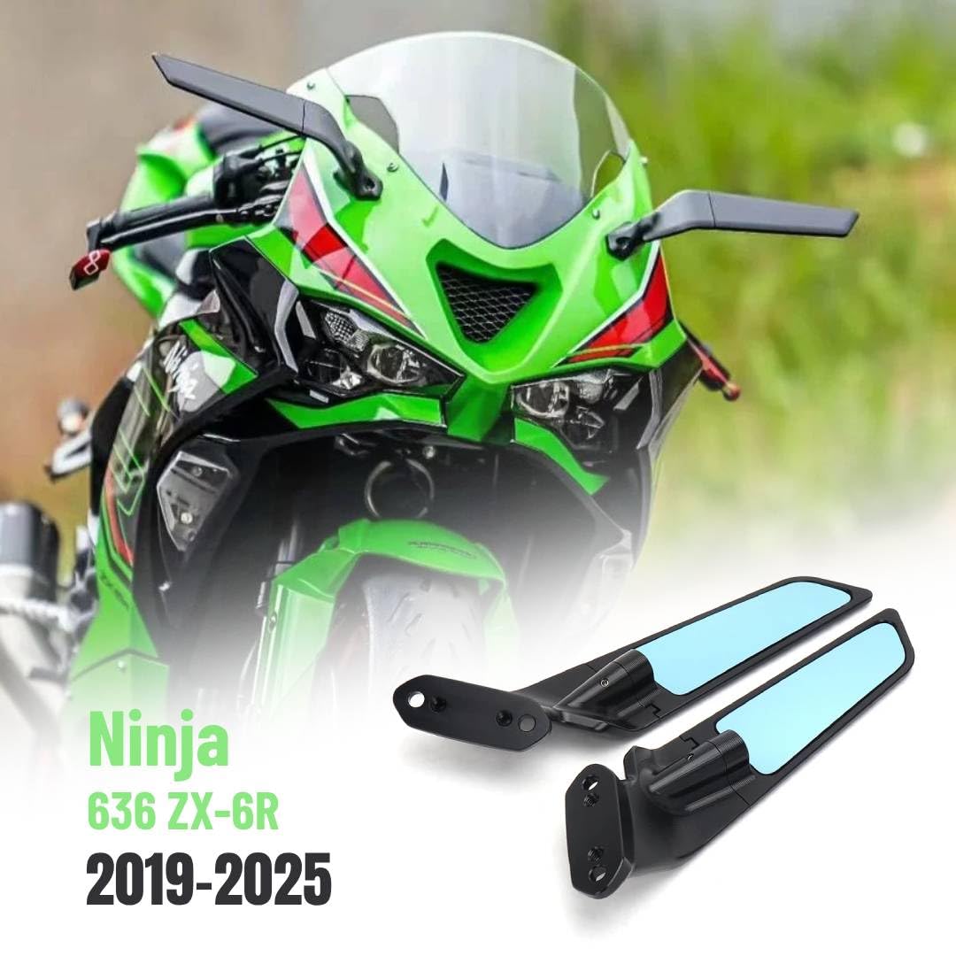 Adatto per Kawasaki Ninja 636 ZX-6R (2019-2025) Specchietti Retrovisori Moto Specchietti Laterali Girevoli, Specchietti Moto Manubrio Front