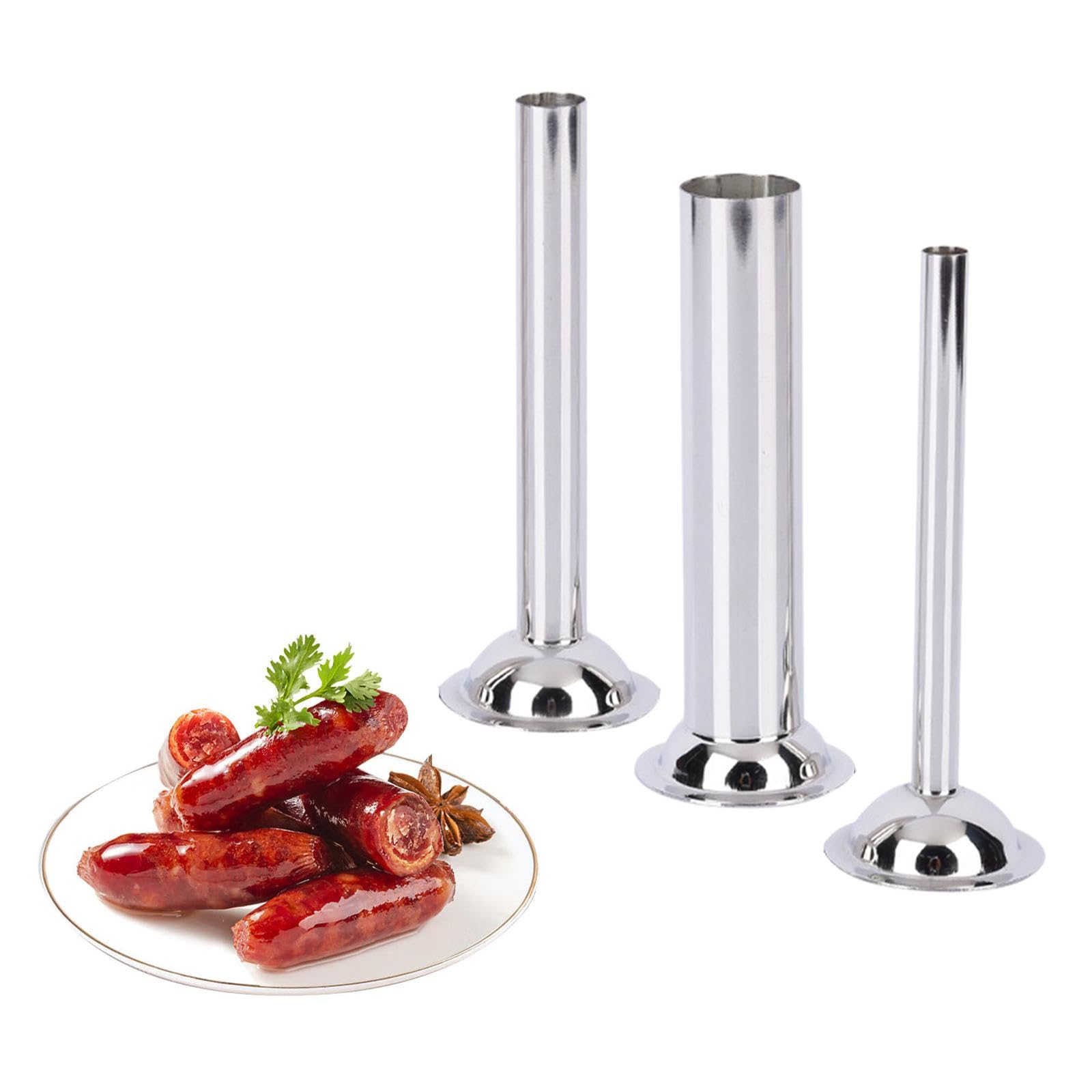 Bothyi 3Pcs Sausage Stuffer Tubes Stainless Steel 3 Sizes Filling Funnel for Enterprise Stuffer Lard Press Meat Grinder Accessories