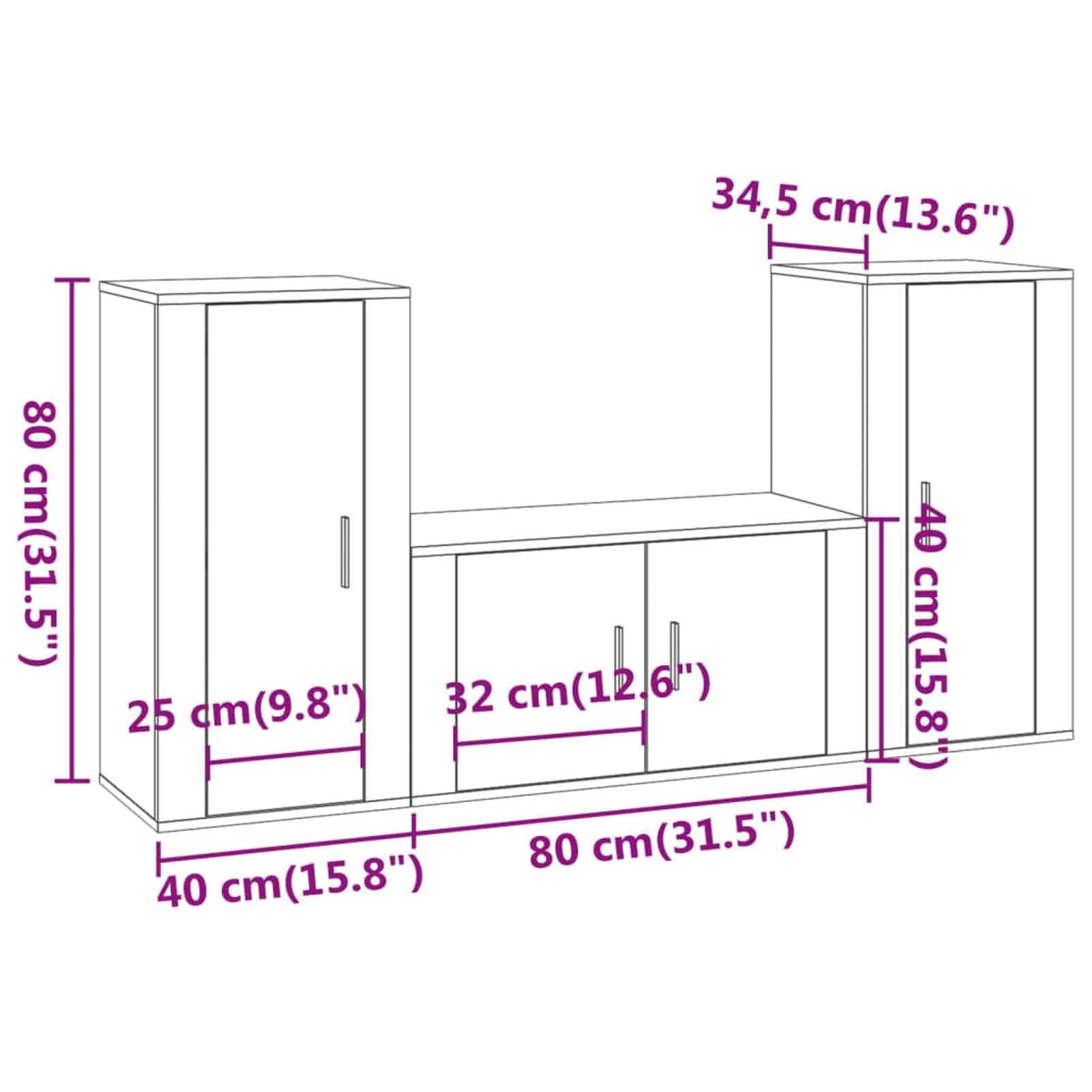 Szafka TV 3-częściowy biały materiał drewnopochodny z montażu na ścianie 80 x 40 x 34,5 cm salon