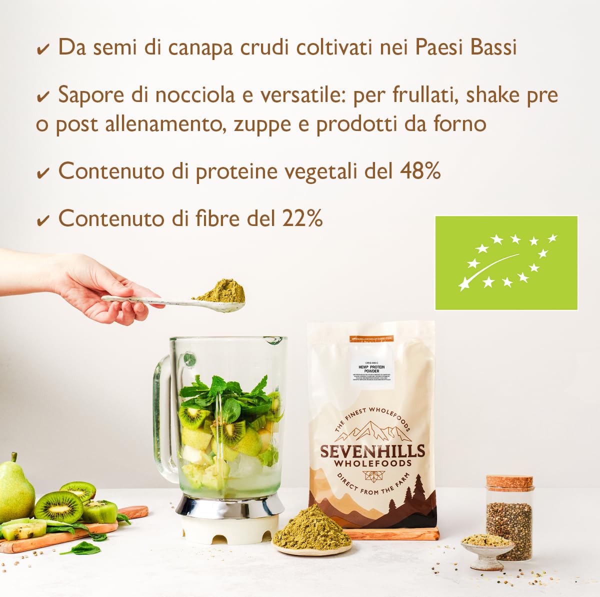 Sevenhills Wholefoods Polvere Di Proteine Di Canapa Cruda Bio 1kg