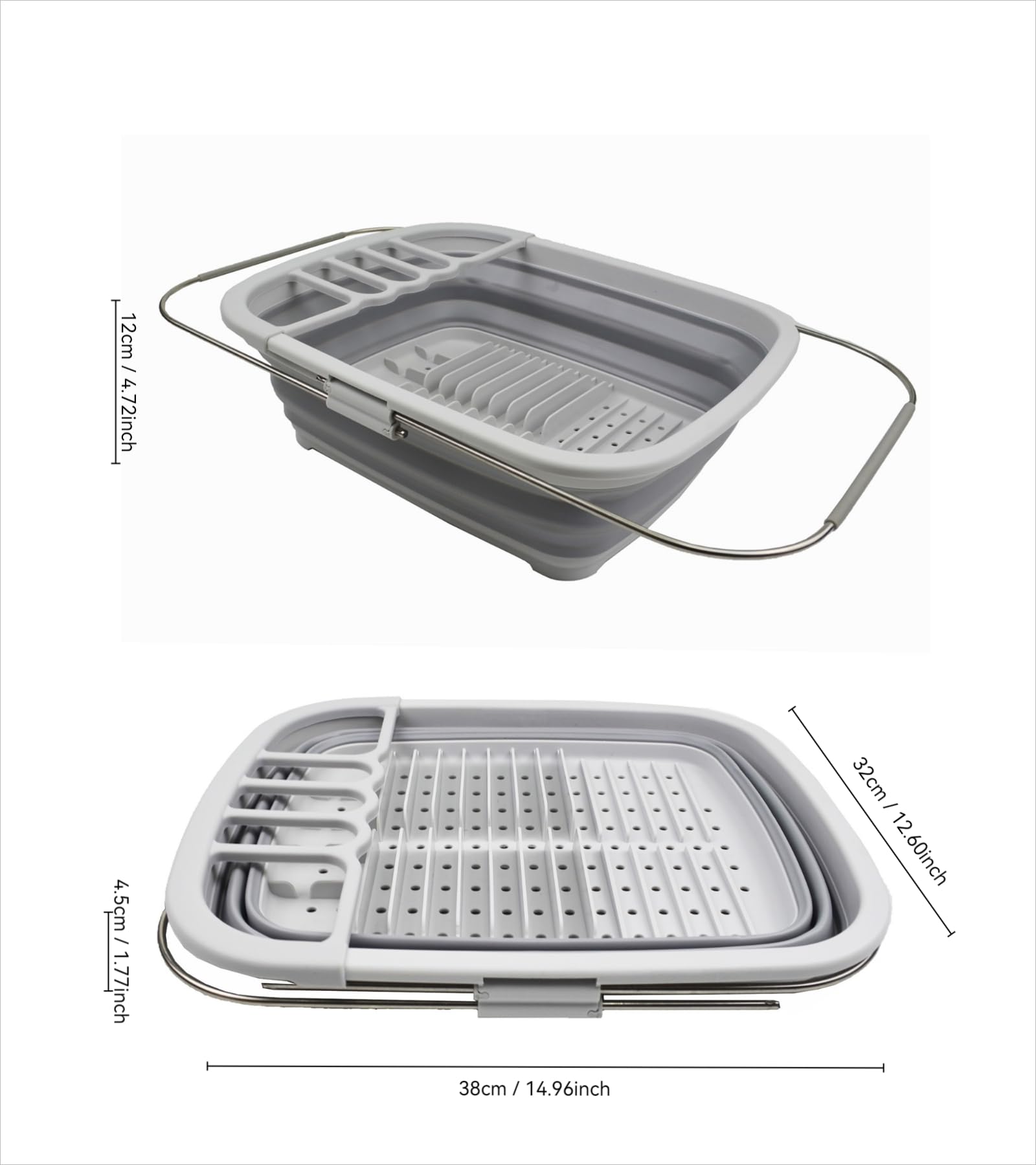 SAMMART Escurridor de platos plegable expandible de 8 L (2.11 galones), estante de secado plegable, organizador de vajilla portátil, bandeja de almacenamiento de cocina que ahorra espacio (gris, 1)