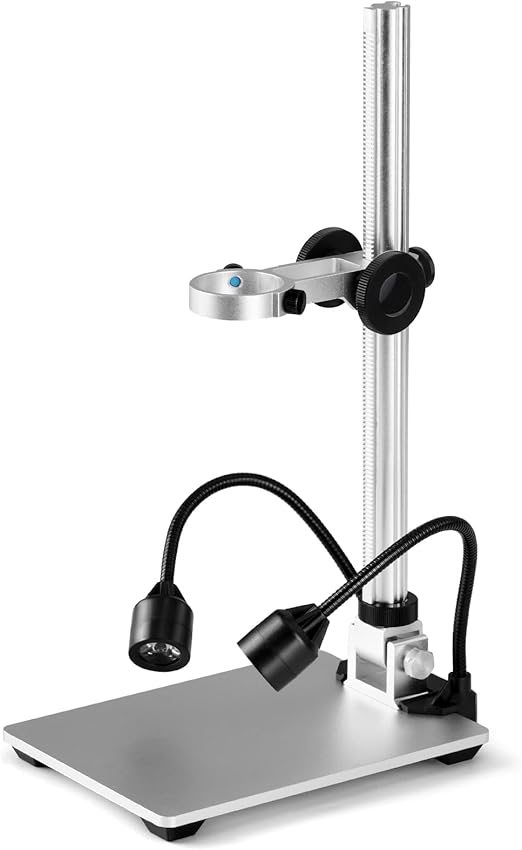 Koolertron 12" Extended Aluminum Microscope Stand with 2 Fill Lights, Portable Adjustable Manual Focus LCD Digital Microscope Holder