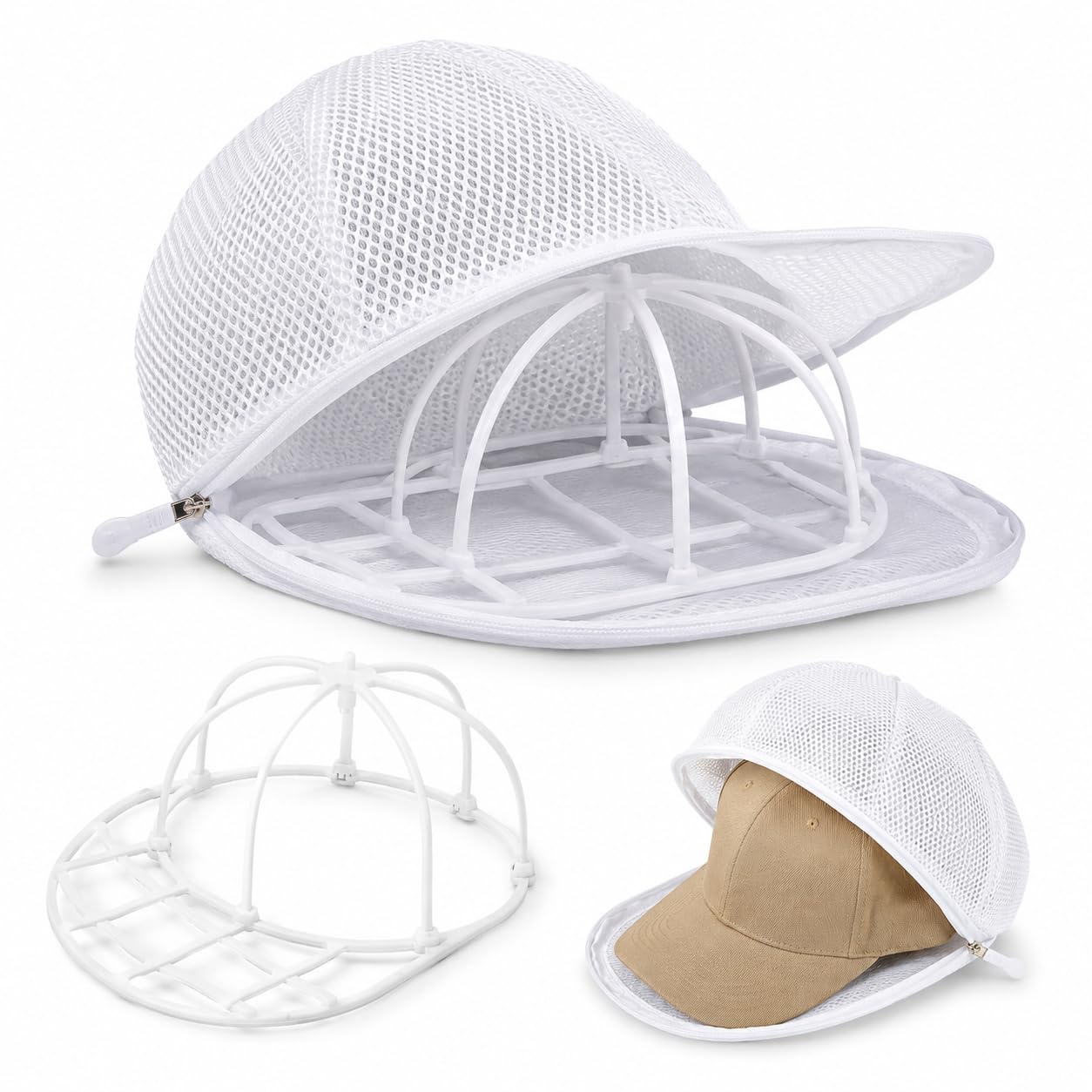 yarqinki Baseball Cap Washing Cage, Cap Washing Mesh Bag with Detachable Plastic Support Frame, Hat Washer Protector for Baseball Caps Laundry Machine Use