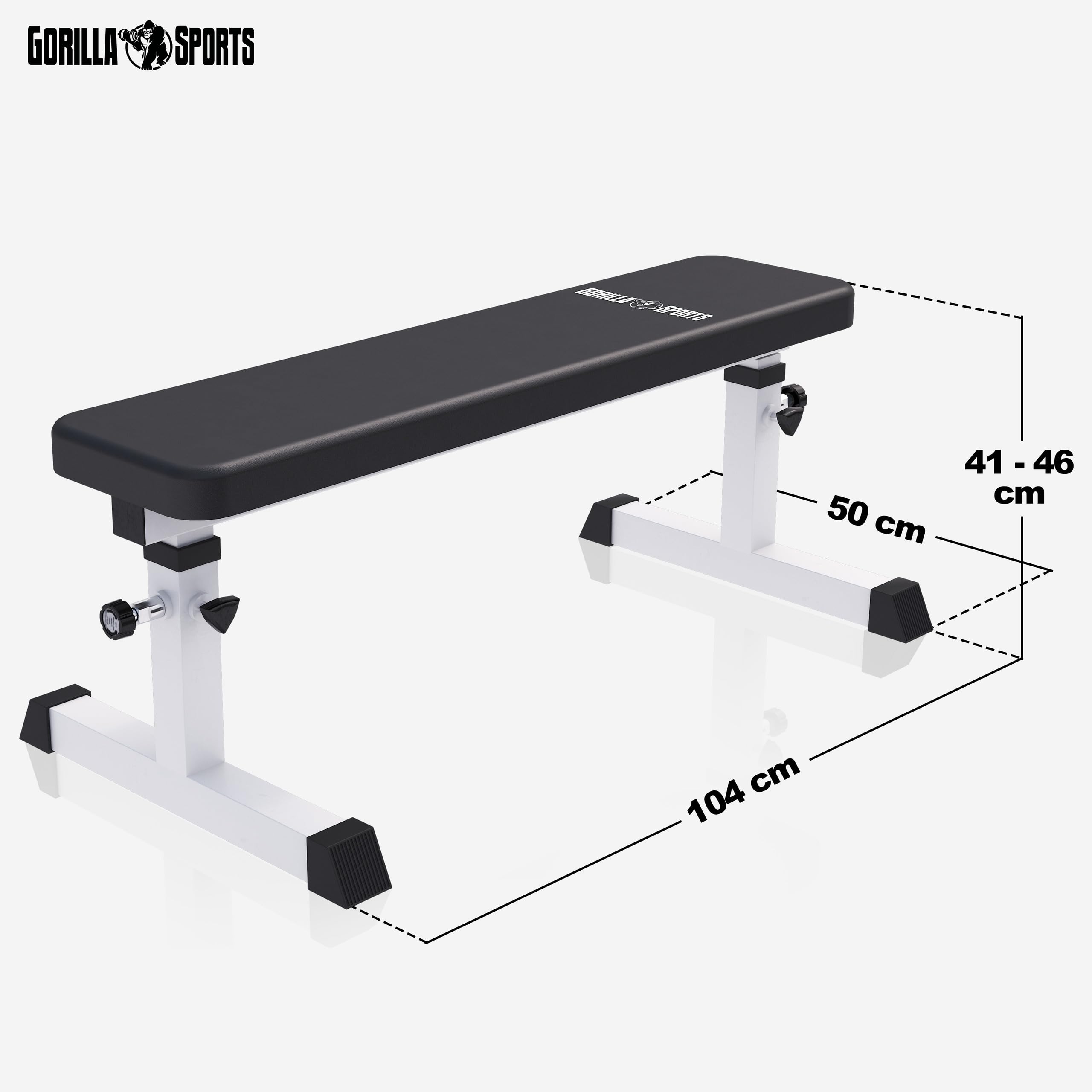 GORILLA SPORTS® Banc de Musculation - Hauteur Réglable, 104,5 x 50 x 41 à 46 cm, Charge max. 200 kg, en Blanc - Banc d' Entraînement, Maison, d'Haltérophilie, Plat, Gym, Fitness