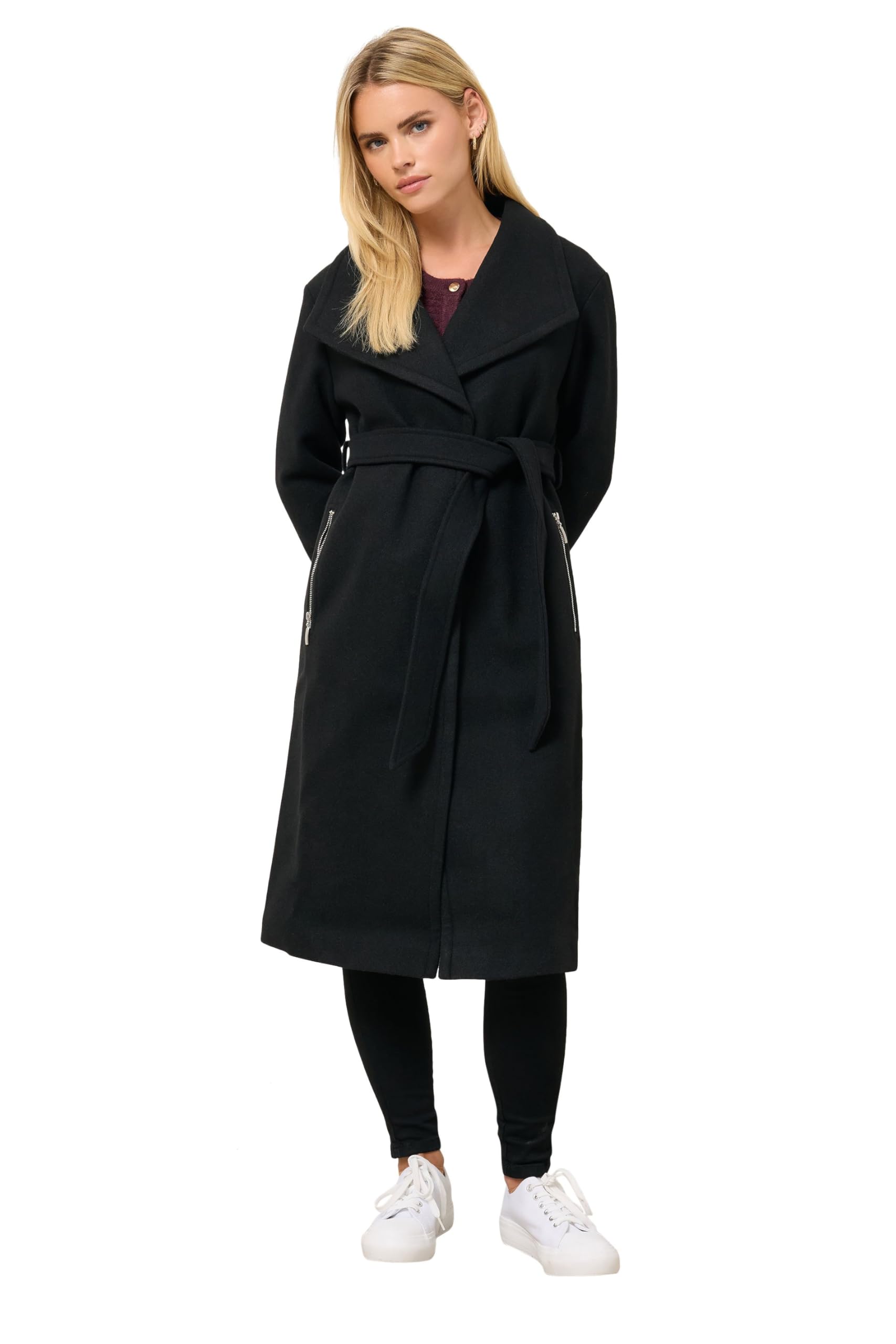 M&Co Petite Zip Pocket Wrap Coat - Women's