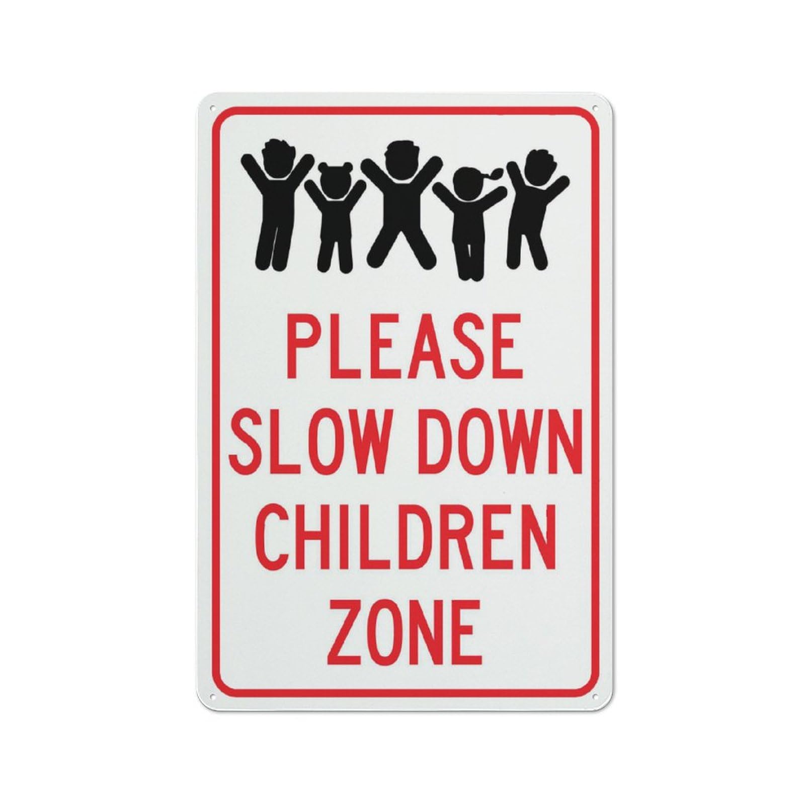 Please Slow Down (Children Zone) Sign, 8x12 Inch Rust-Free Metal Aluminum for House, Door, Office, Business, Yard, Pre-Drilled Holes, Weather Resistant
