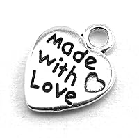 Vista 4 de heyous 100pcs Heart Shape Charms Handmade Metal Labels Printed Made With Love Tag Labels Carving DIY Craft Necklace Bracelets Keychain Jewelry