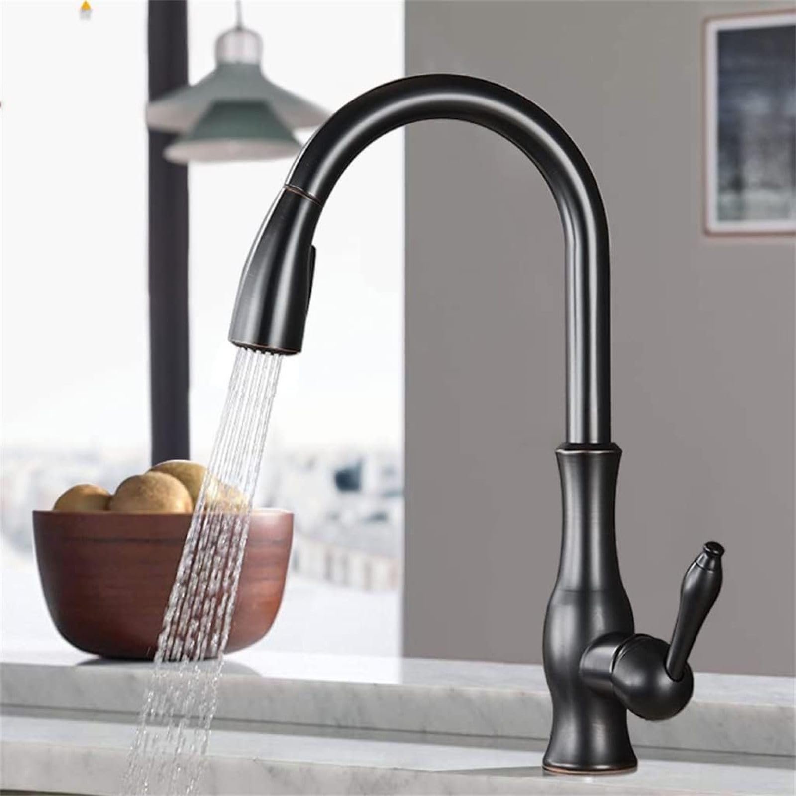 Fanjubei Black All-Copper Pull-Out Sink, Washing Basin, Faucet