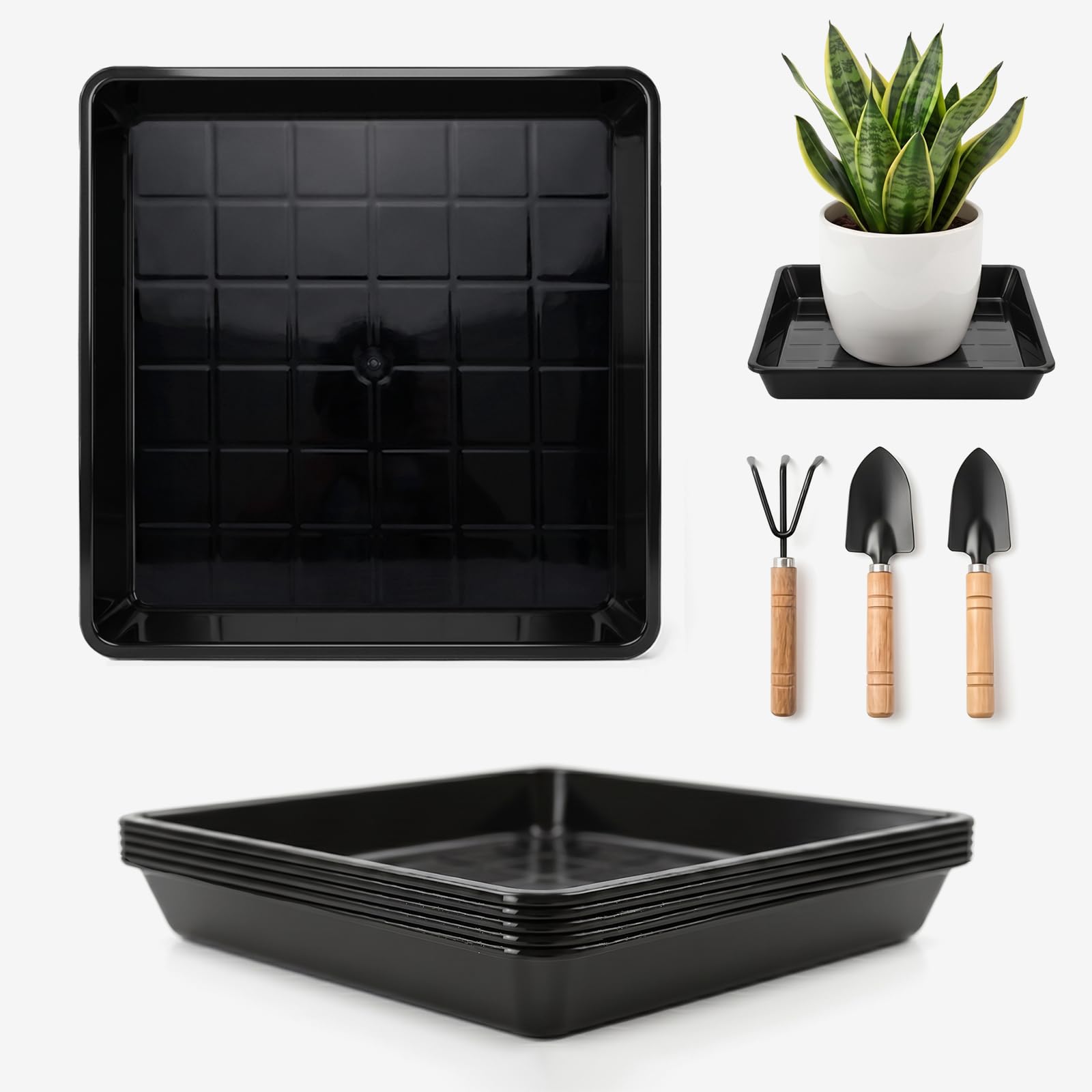 XLTBOMS 5 Pack Square Plant Pot Saucer, 26 cm 10 Inch Plastic Trays for Plants, Black Watering Trays for Plants, Drip Trays, Flower Pot Saucers for Indoors and Outdoors - Aesthetic and Durable