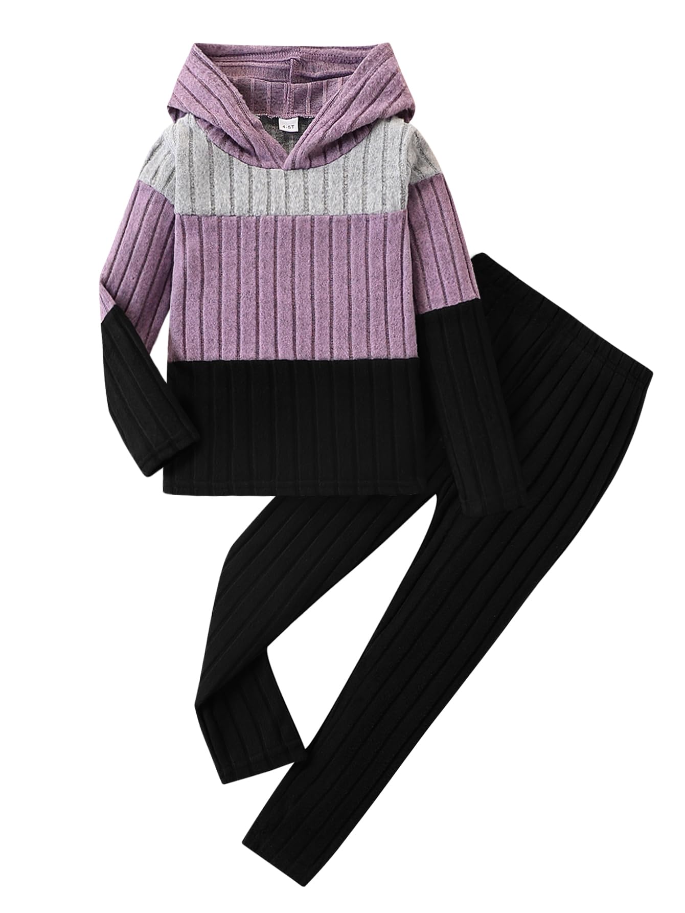 Toddler Kid Girls Clothes Ribbed Color Block Long Sleeve Hoodie Sweatsuit Set Fall Outfits