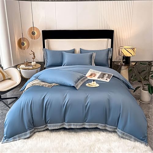 CZDYUF - Juego de ropa de cama bordada de algodón egipcio de 600 hilos tamaño Queen funda de edredón con cremallera funda de edredón color D tamaño