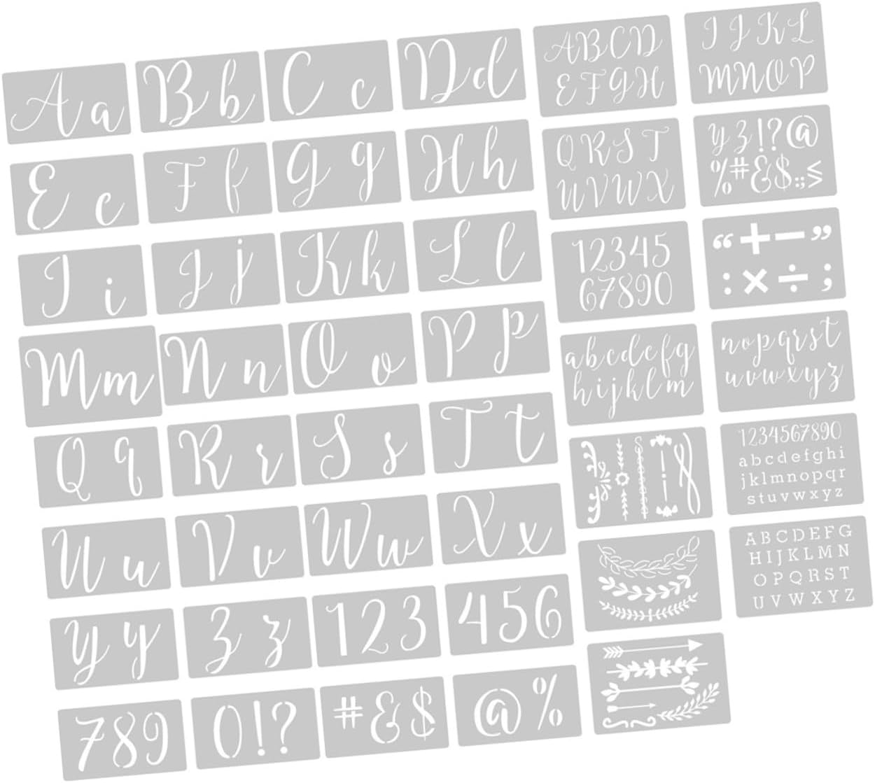 KALLORY 45pcs Reusable English Letter Stencils for Creative Wall Painting Hollow DIY Templates Smooth Plastic Material for Easy Cleanup for Home Decor and Craft Projects