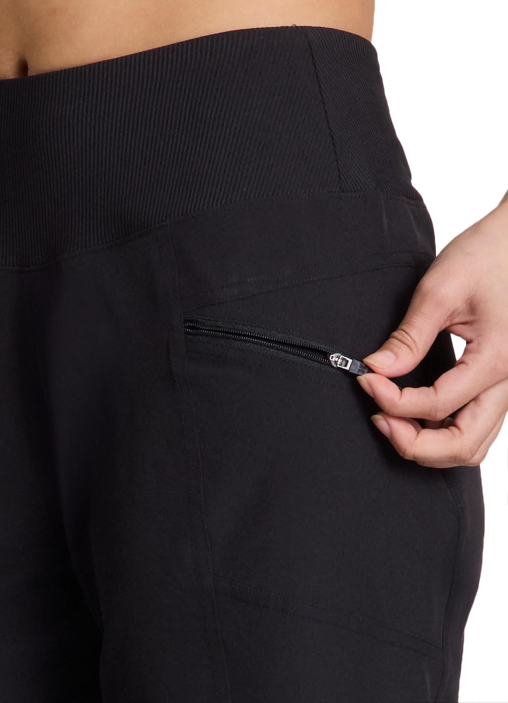 RBX Active Women's Ankle Pant, Lightweight Quick Drying Stretch Woven Casual Weekend Pant with Pockets, Clean Waistband Black L