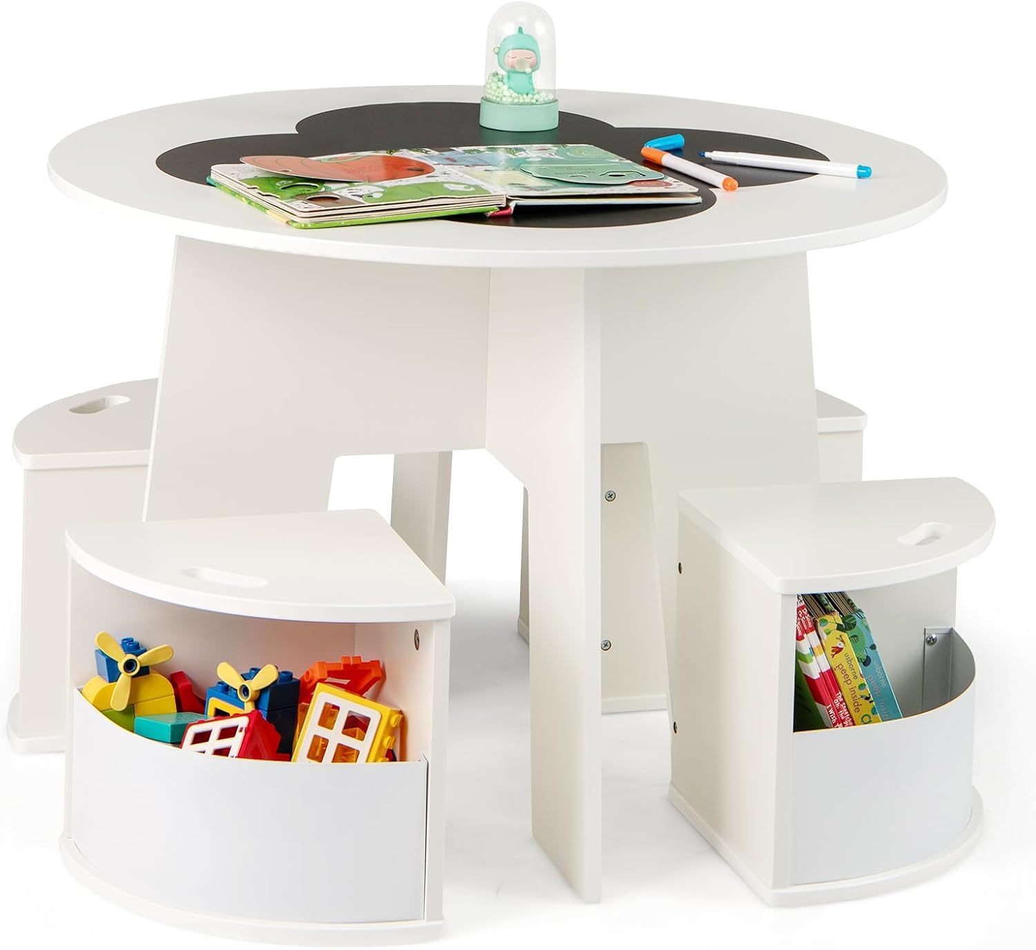 LIFEZEAL Set Tavolo e Sedie per Bambini Salvaspazio (Bianco)
