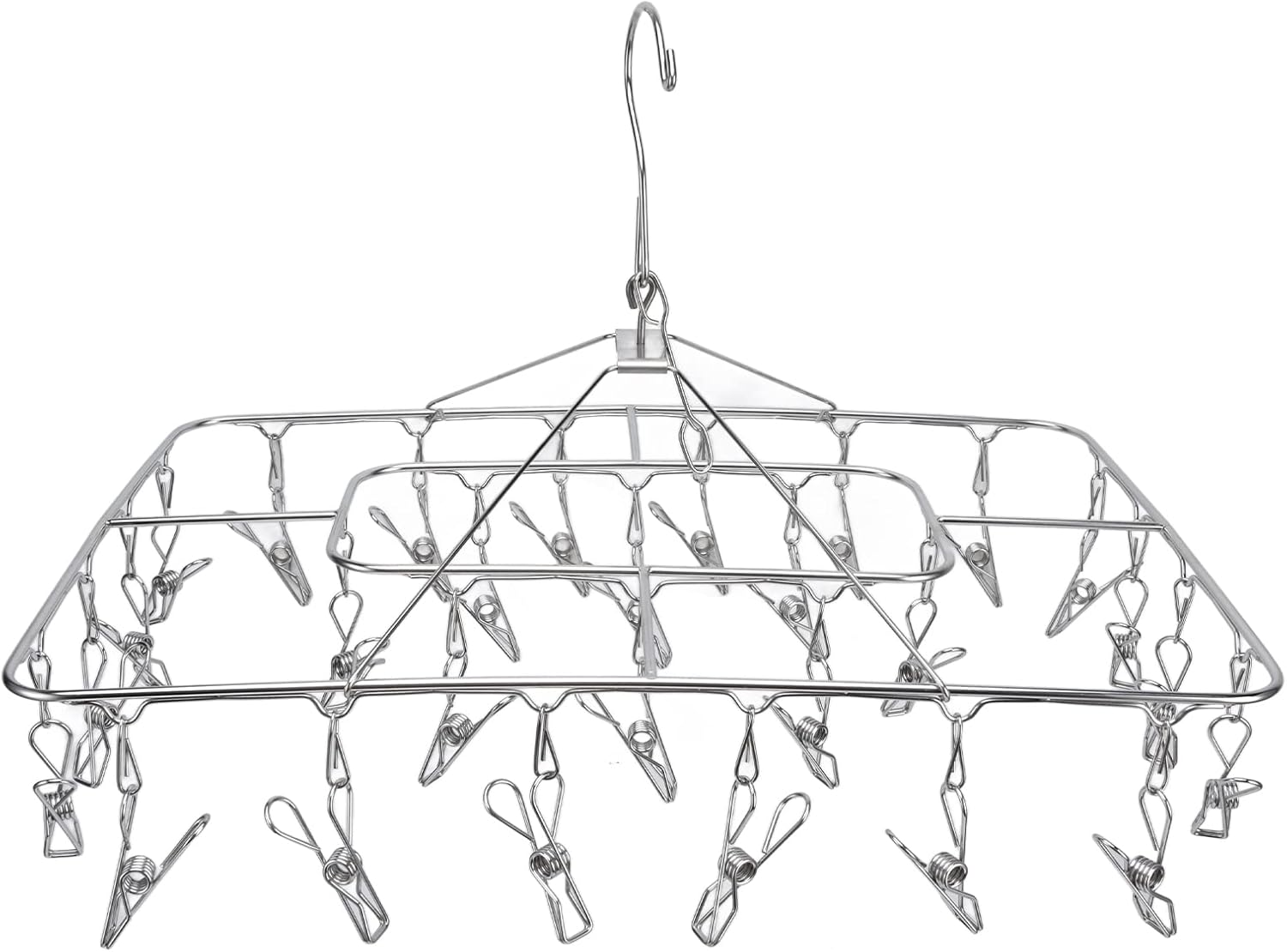 Clothes Drying Rack with 28 Clips, Stainless Steel Laundry Drying Hanger, Foldable Sock and Underwear Drying Rack with Perfect Clip Spacing for Delicate Fabrics Indoors