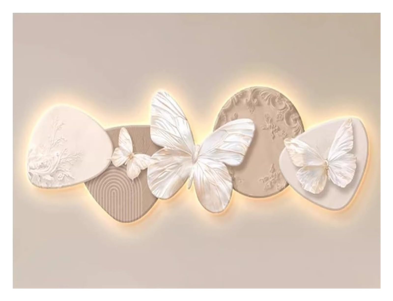 CSYQPDMBDL Decoración de arte de pared de metal 3D con luz LED - Decoración del hogar for sala de estar y dormitorio(Beige,47.2 * 15.7in)